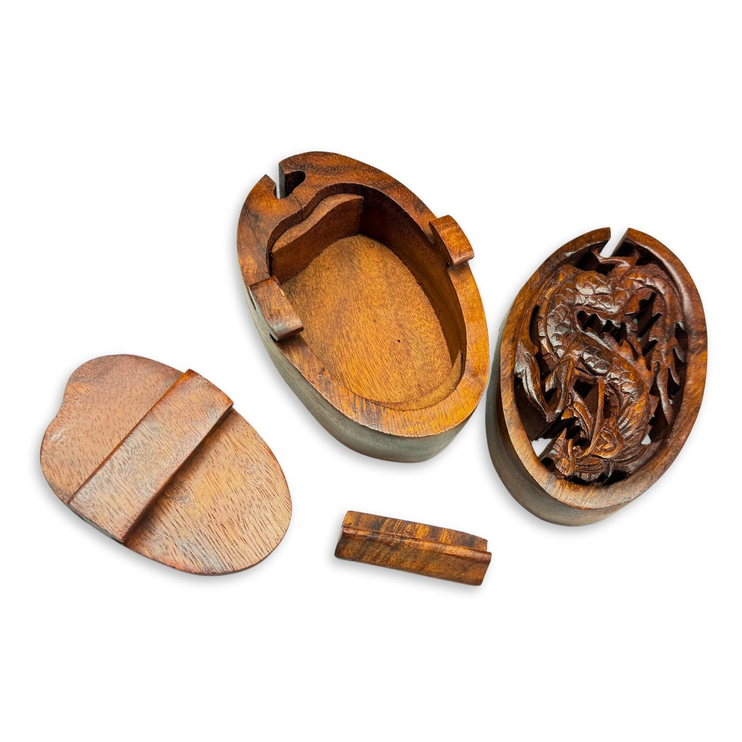 Hand Carved Wooden Dragon Puzzle Box: Balinese Wood Stash Box