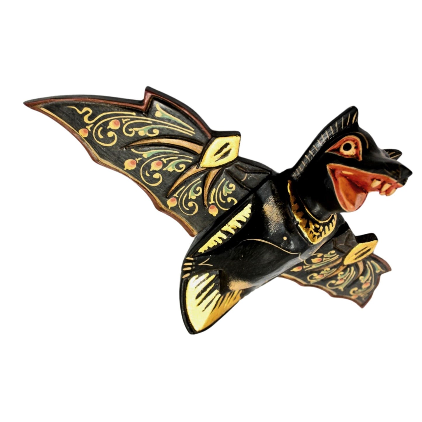 flying Black Bat Mobile Balinese Spirit Chaser hand carved wood Bali Art - Acadia World Traders