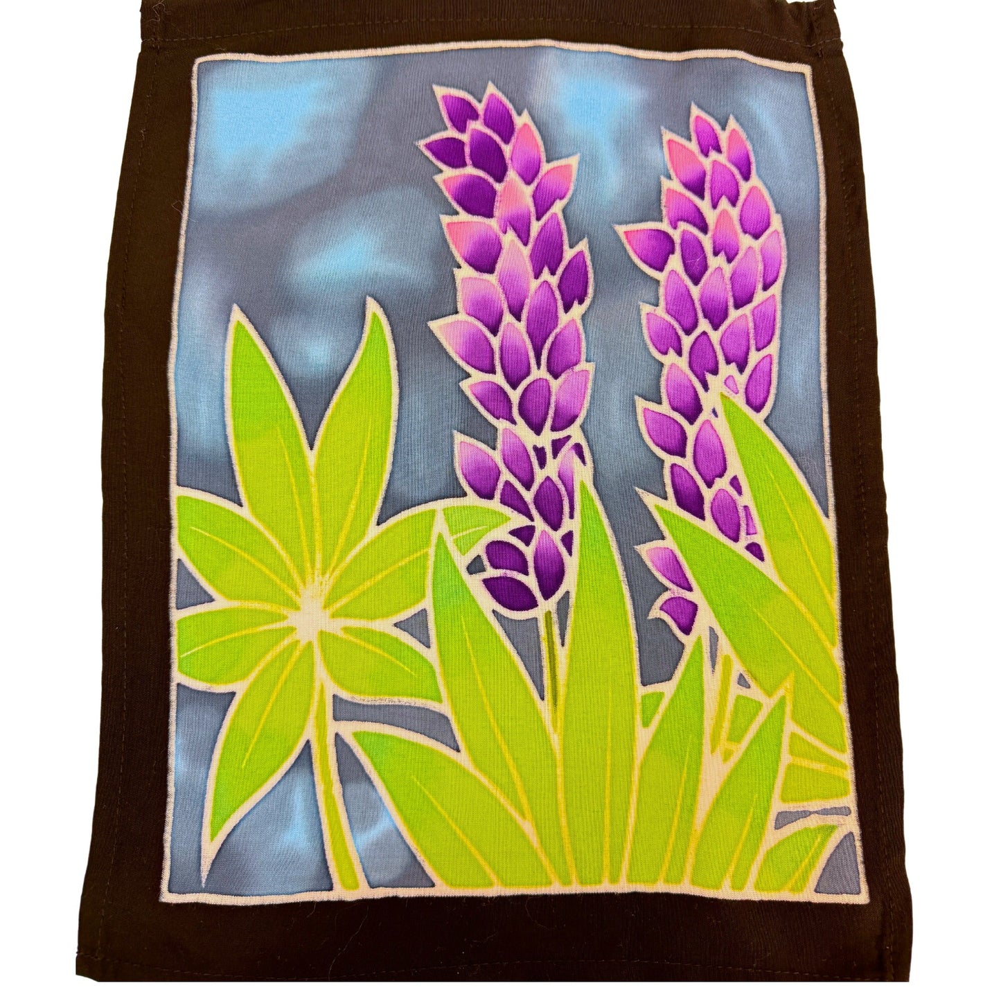 Prayer Flag Summer Sun Flowers and Lupine Wild Flowers Meadow Wall Hanging Banner Balinese Handmade Batik Boho Garden Art & Home Decor