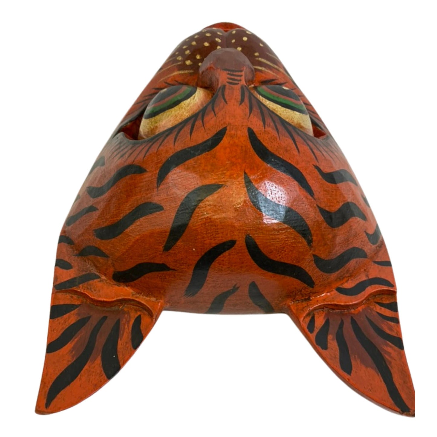Balinese Tiger Cat Mask Striped Cat Feline Drama Mask Topeng Ginger Kitty Scaredy-cat Bali Folk Art hand carved wood Carving Wall Art