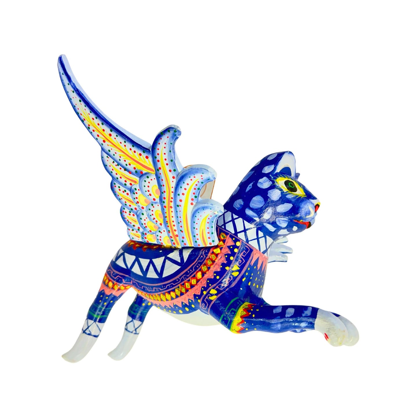 Winged Blue Cat Mobile Geo Kitty Spiritchaser Demon chaser cradle guardian hand carved wood Cat Lady Balinese Folk Art