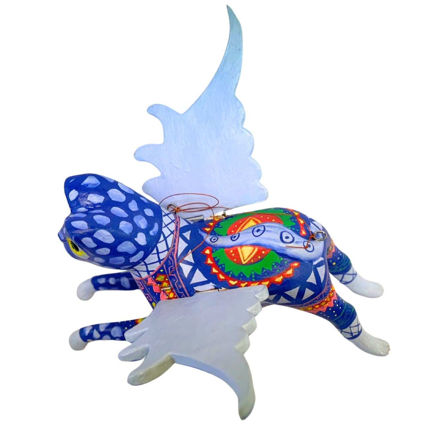 Winged Blue Cat Mobile Geo Kitty Spiritchaser Demon chaser cradle guardian hand carved wood Cat Lady Balinese Folk Art