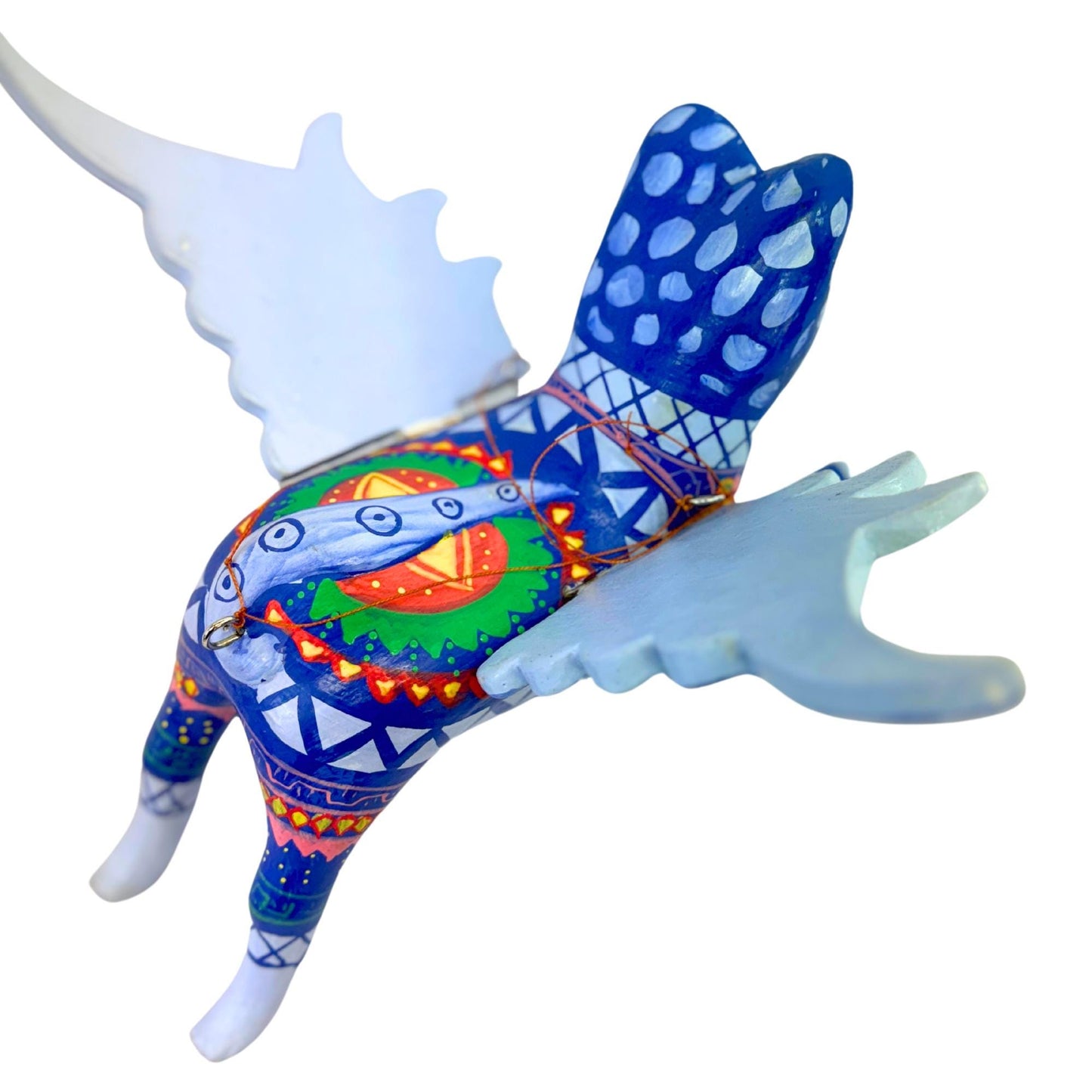 Winged Blue Cat Mobile Geo Kitty Spiritchaser Demon chaser cradle guardian hand carved wood Cat Lady Balinese Folk Art