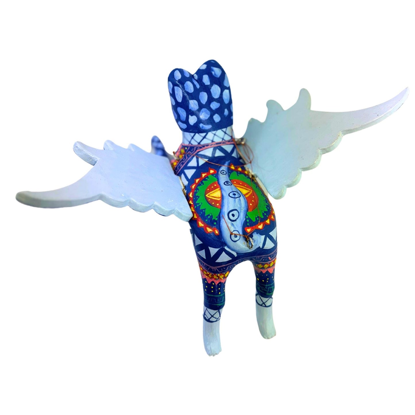 Winged Blue Cat Mobile Geo Kitty Spiritchaser Demon chaser cradle guardian hand carved wood Cat Lady Balinese Folk Art