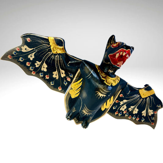 Flying Black Bat Mobile Balinese Spirit Chaser Demon chaser hand carved wood Bali Art 20 inch