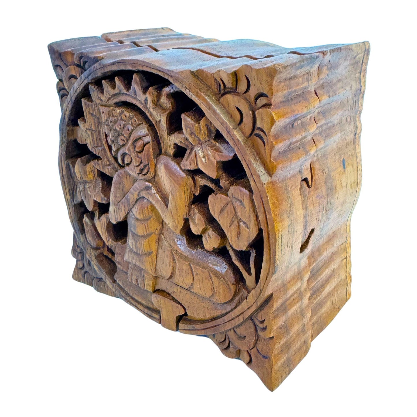 Thinking Buddha Wooden secret puzzle Jewelry Box Stash Box Gift Box Handmade Hand Carved Wood