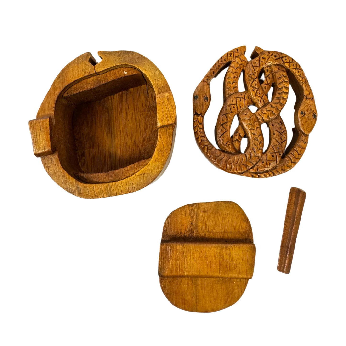 Celtic Knot Snake Puzzle Box: Hand Carved Wood Secret Stash Box