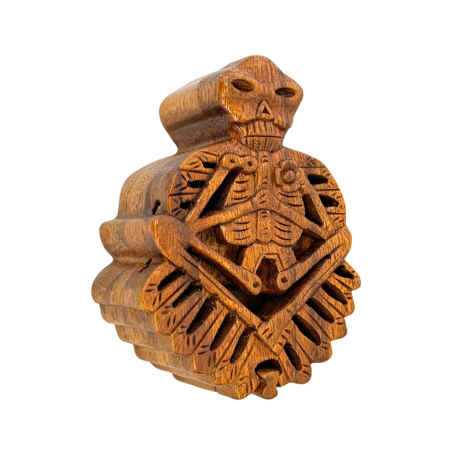 Skeleton Secret Puzzle Trinket Box stash box jewelry gift box Hand Carved Wood handmade GOTHIC Bali art