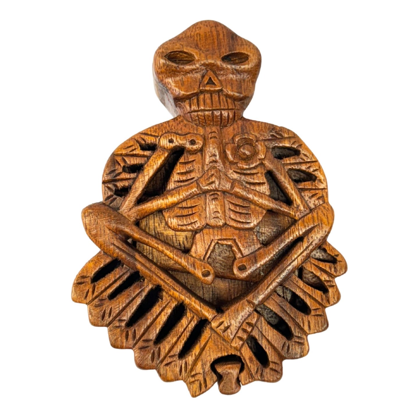 Skeleton Secret Puzzle Trinket Box stash box jewelry gift box Hand Carved Wood handmade GOTHIC Bali art