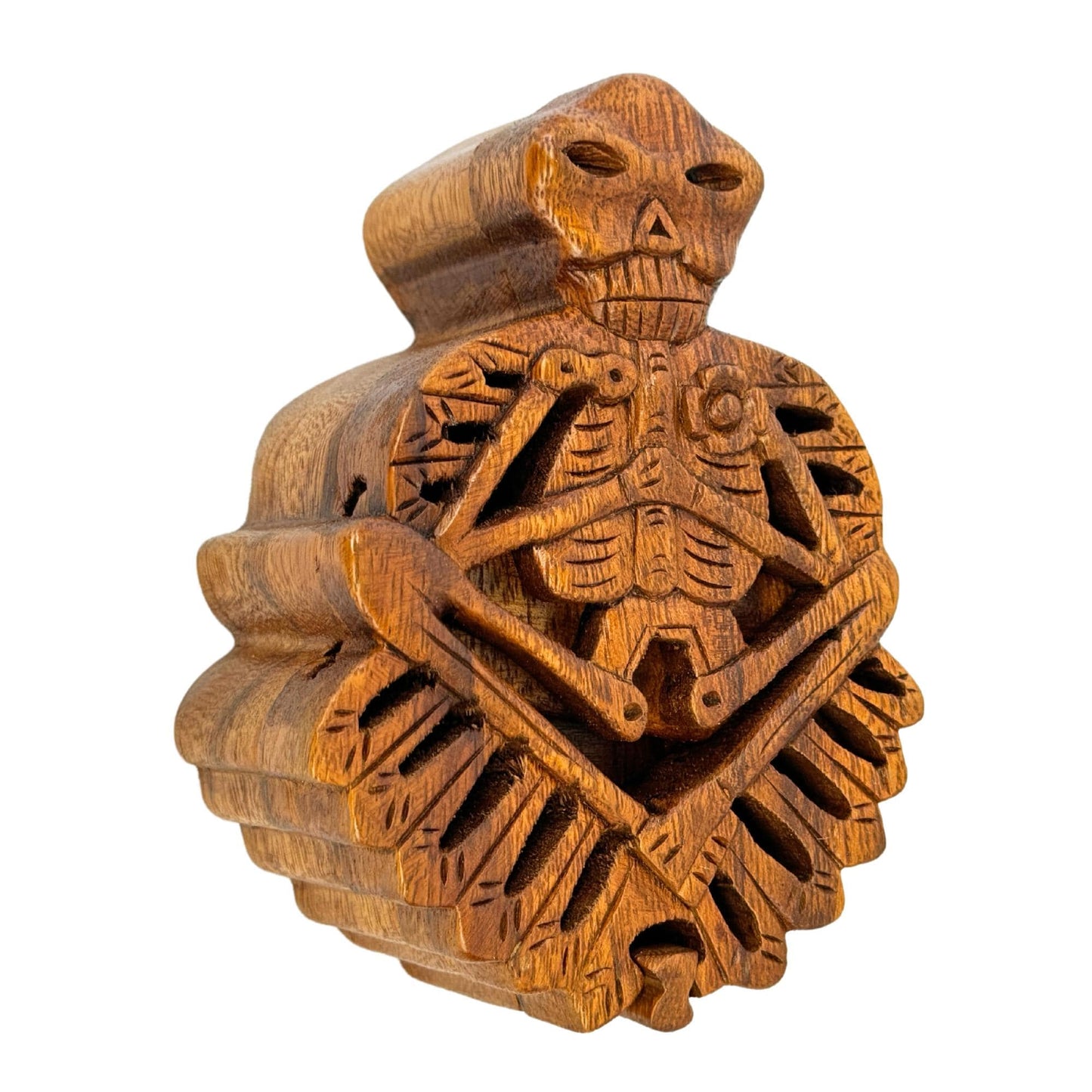 Skeleton Secret Puzzle Trinket Box stash box jewelry gift box Hand Carved Wood handmade GOTHIC Bali art