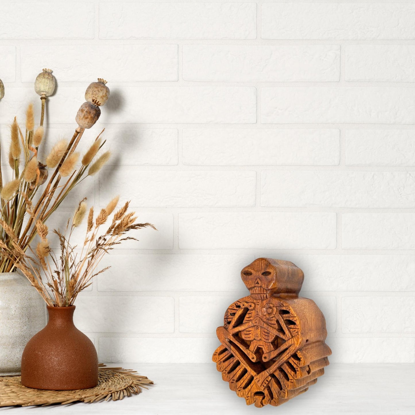 Skeleton Secret Puzzle Trinket Box stash box jewelry gift box Hand Carved Wood handmade GOTHIC Bali art