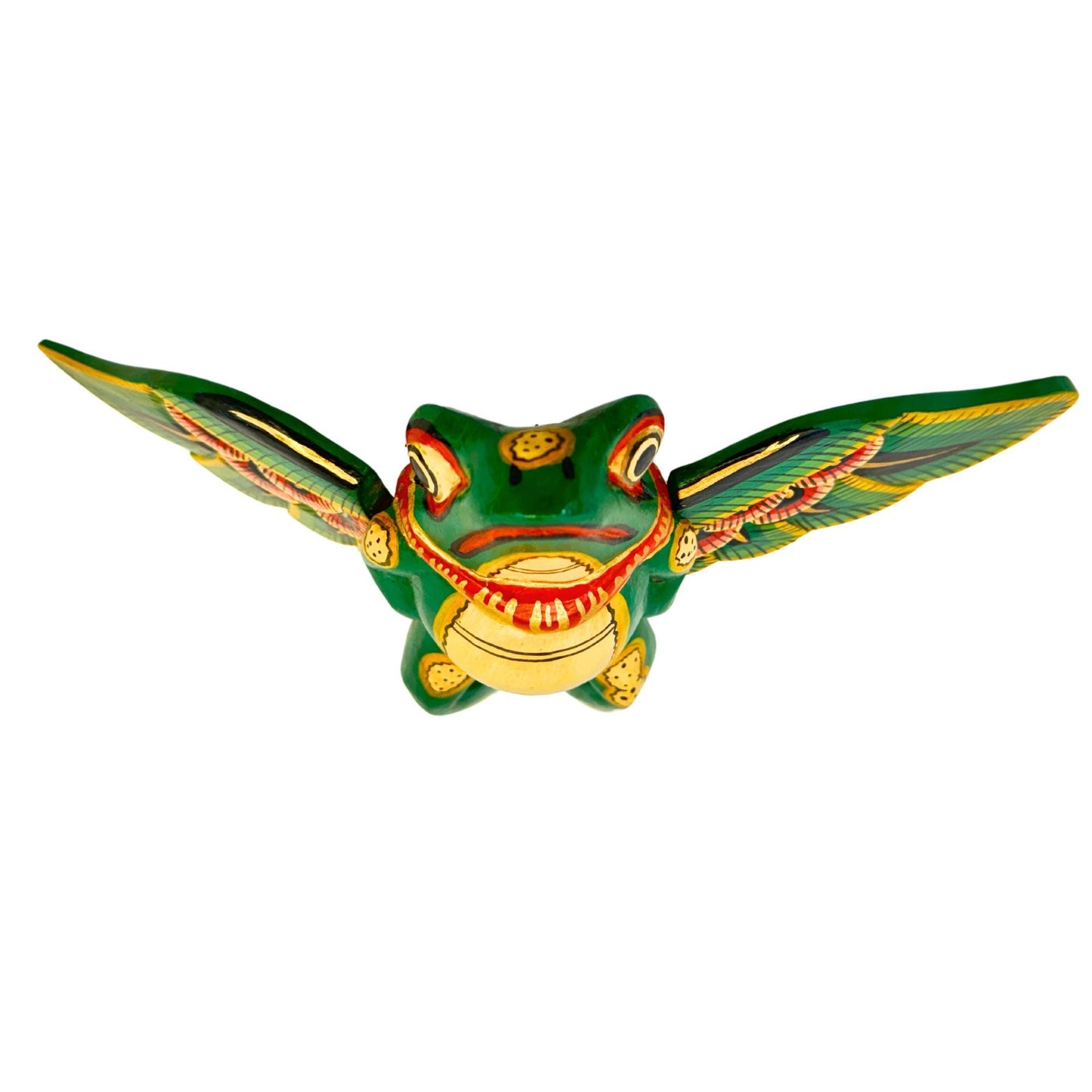 FLYING Frog Mobile Winged Spirit Chaser carved wood Balinese Folk Art green - Acadia World Traders