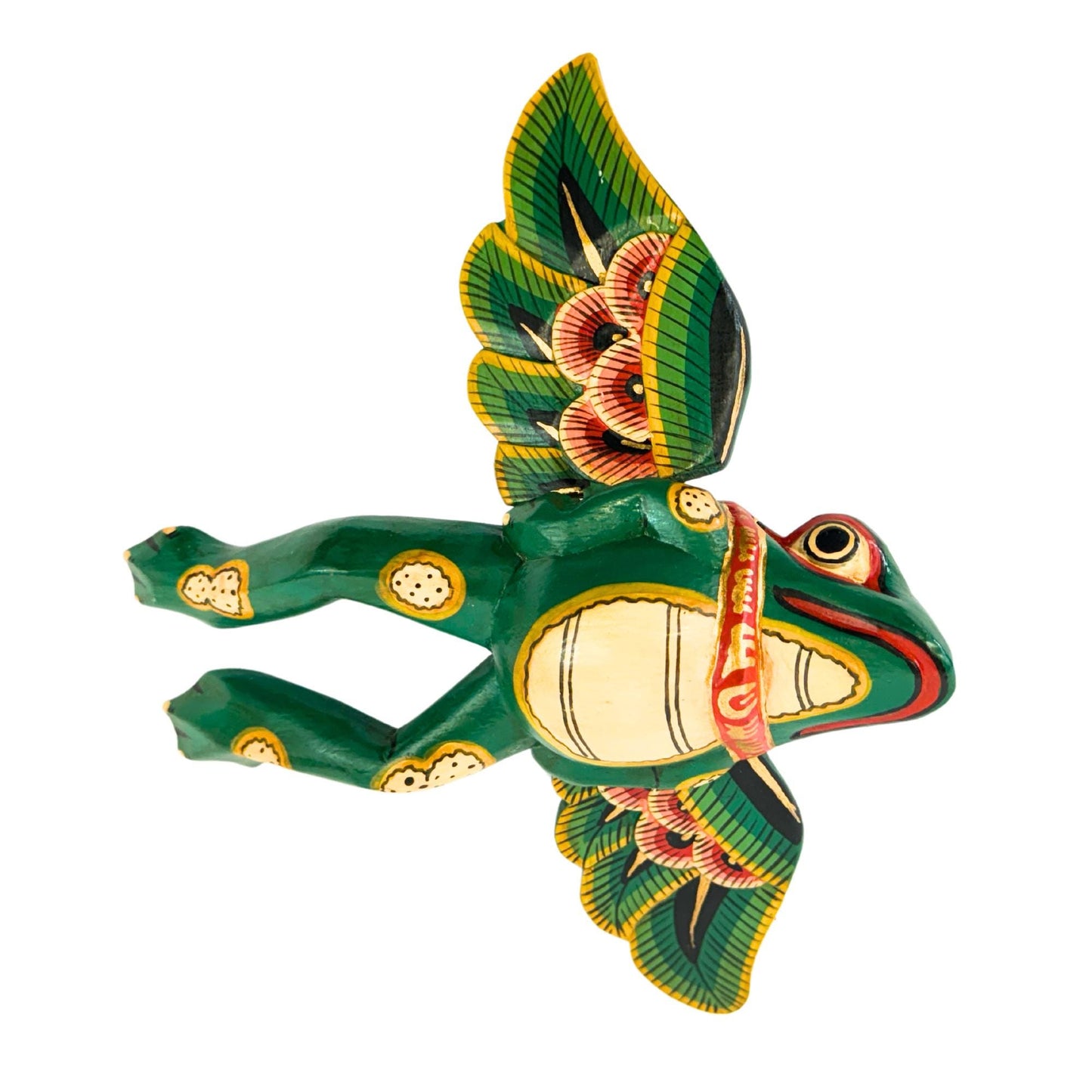 FLYING Frog Mobile Winged Spirit Chaser carved wood Balinese Folk Art green - Acadia World Traders