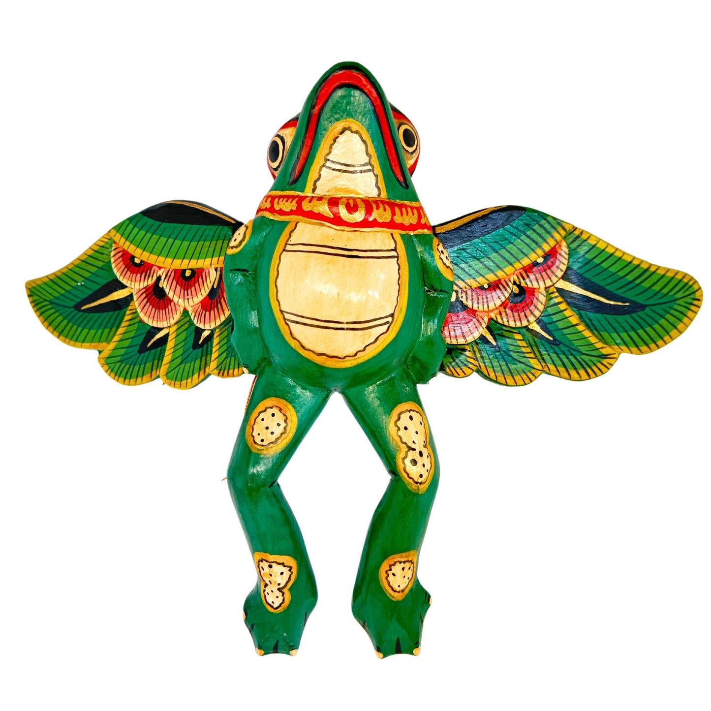 FLYING Frog Mobile Winged Spirit Chaser carved wood Balinese Folk Art green - Acadia World Traders