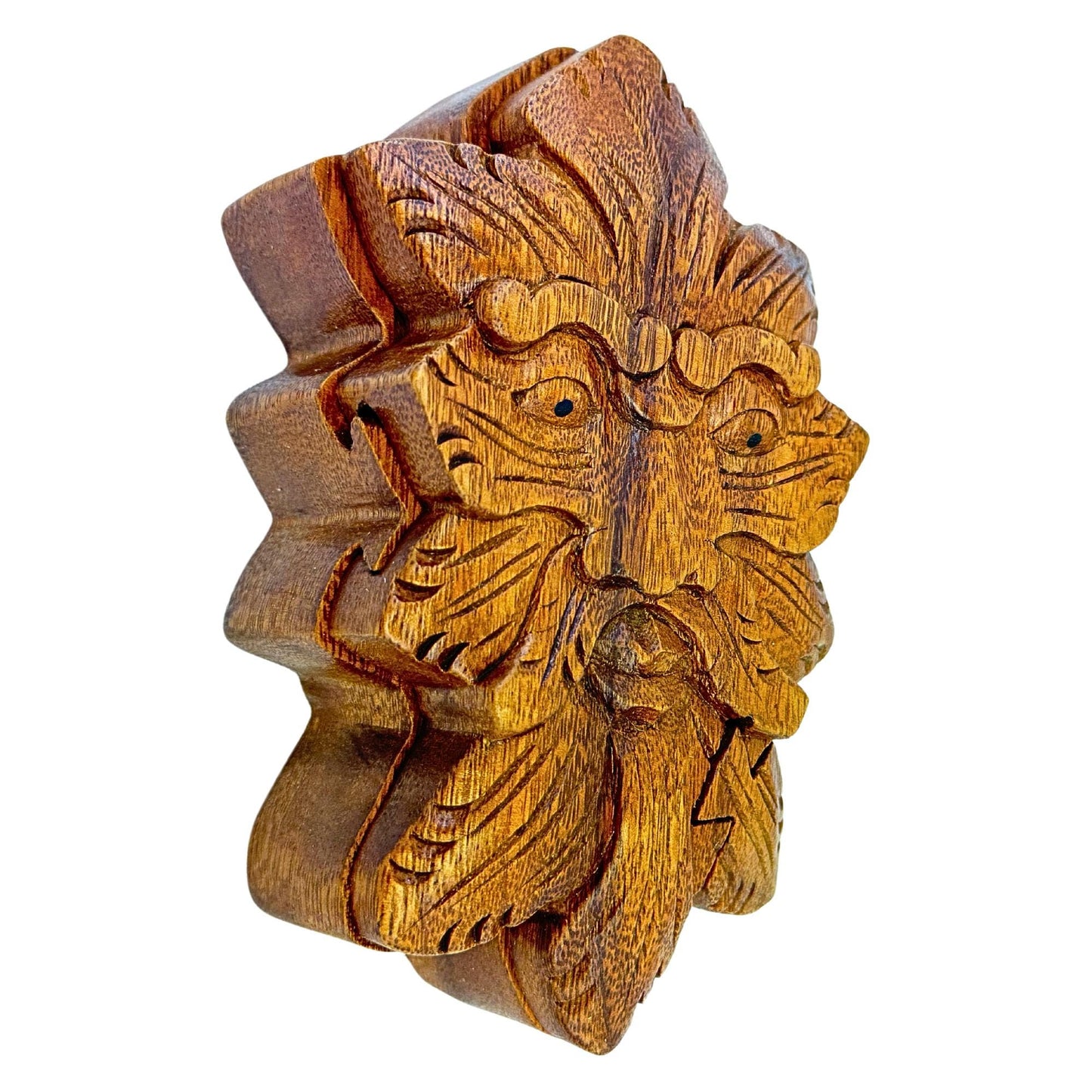 Green Man Forest Spirit Puzzle stash Wooden Box Trinket Box Jewelry Gift Box Hand Carved Wood