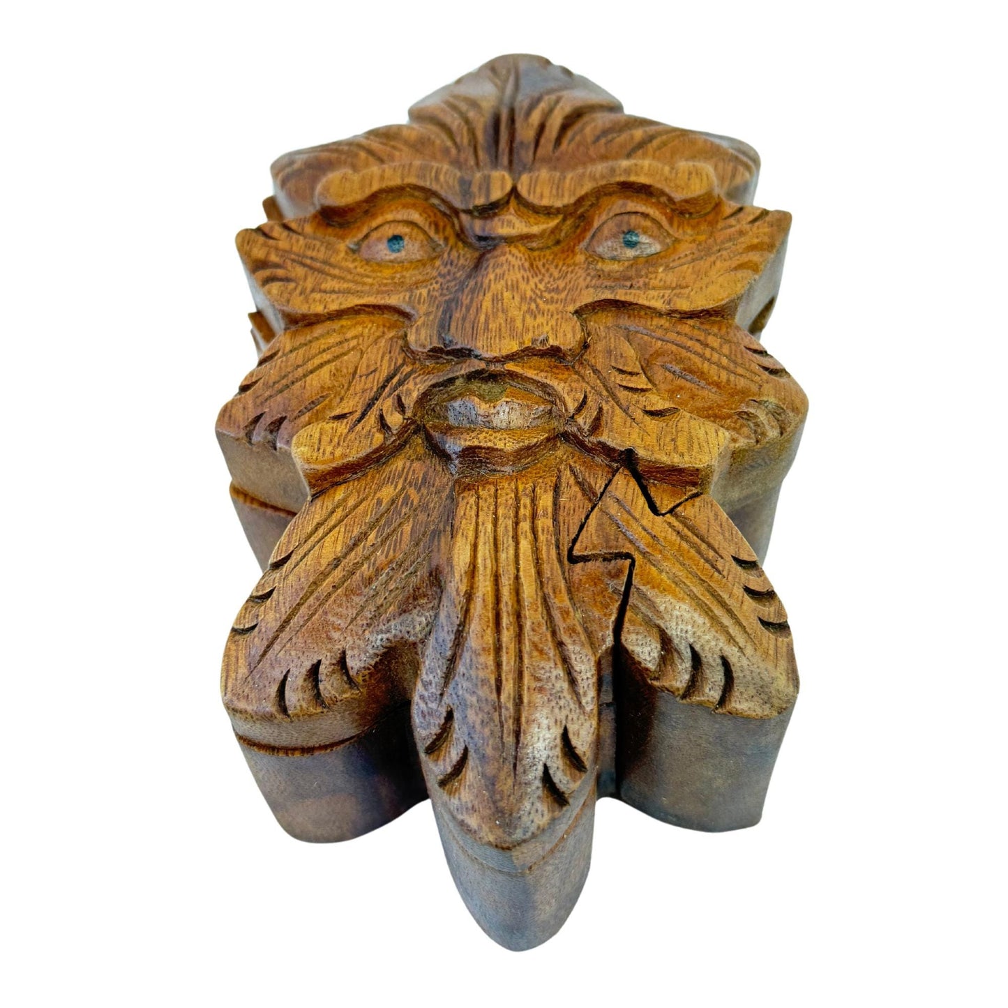 Green Man Forest Spirit Puzzle stash Wooden Box Trinket Box Jewelry Gift Box Hand Carved Wood