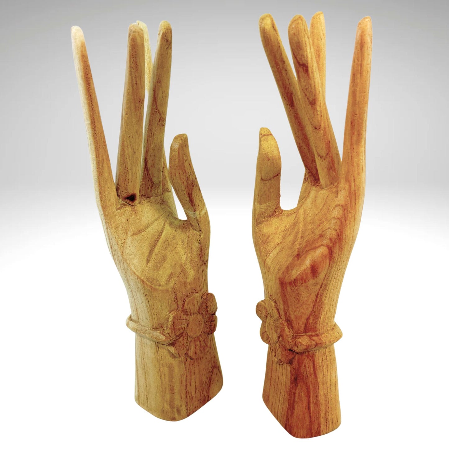 Balinese Buddha Mudra Namaste Blessing Hands Statue Wood Carving Sculpture set 2 hand carved Balinese art