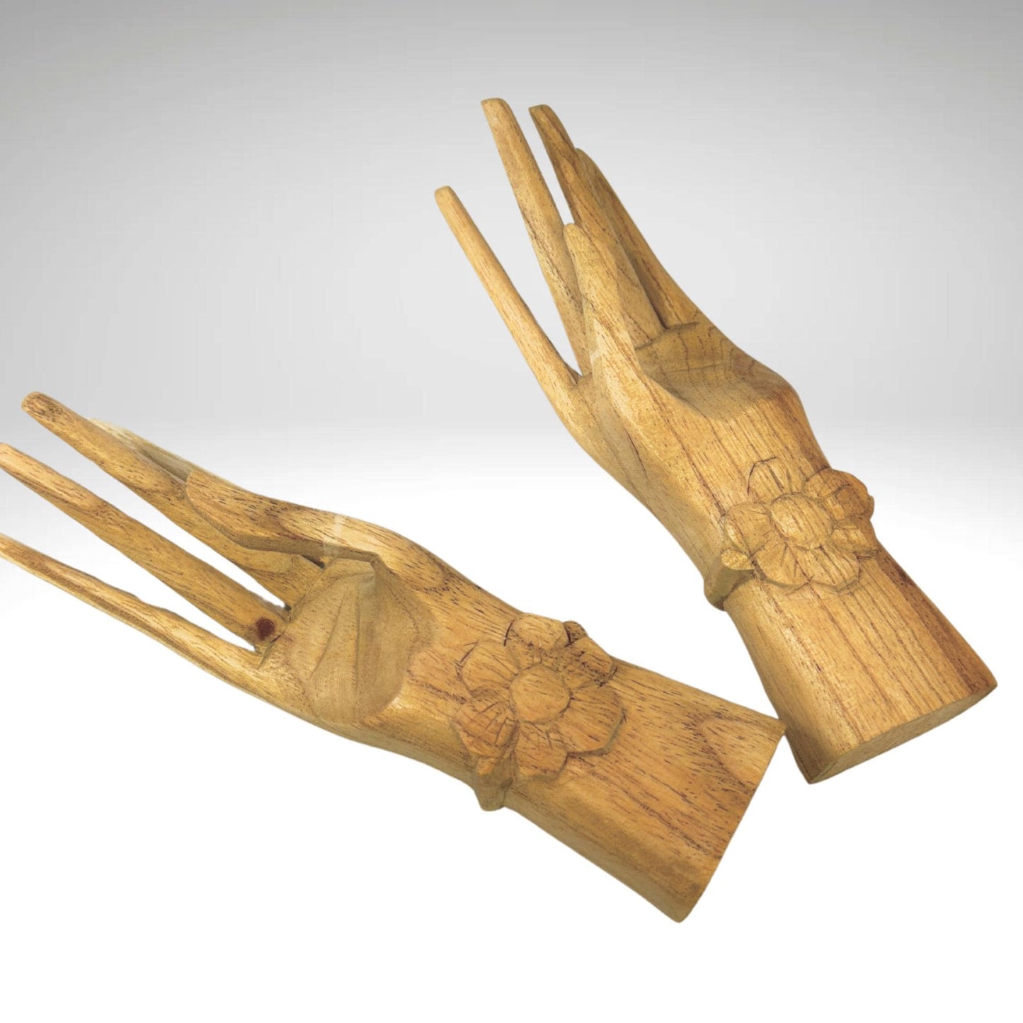 Balinese Buddha Mudra Namaste Blessing Hands Statue Wood Carving Sculpture set 2 hand carved Balinese art