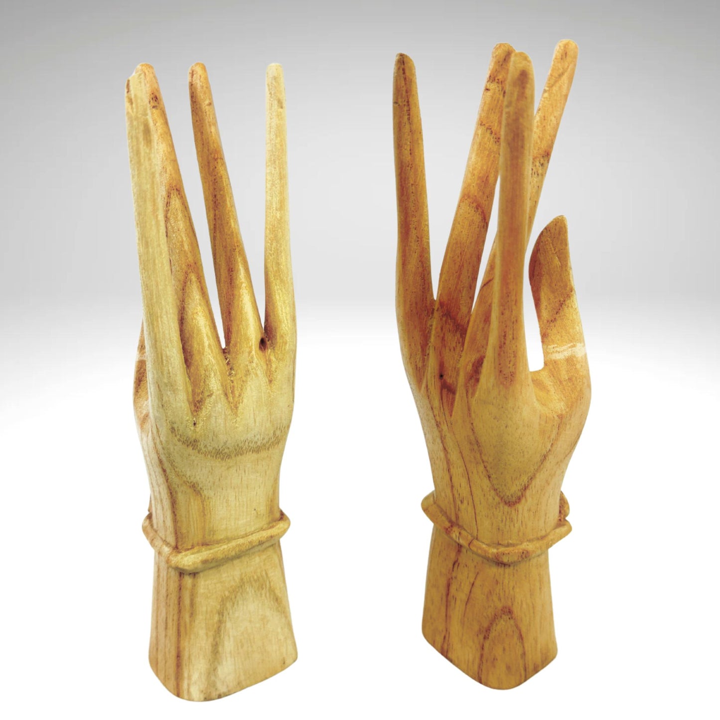 Balinese Buddha Mudra Namaste Blessing Hands Statue Wood Carving Sculpture set 2 hand carved Balinese art