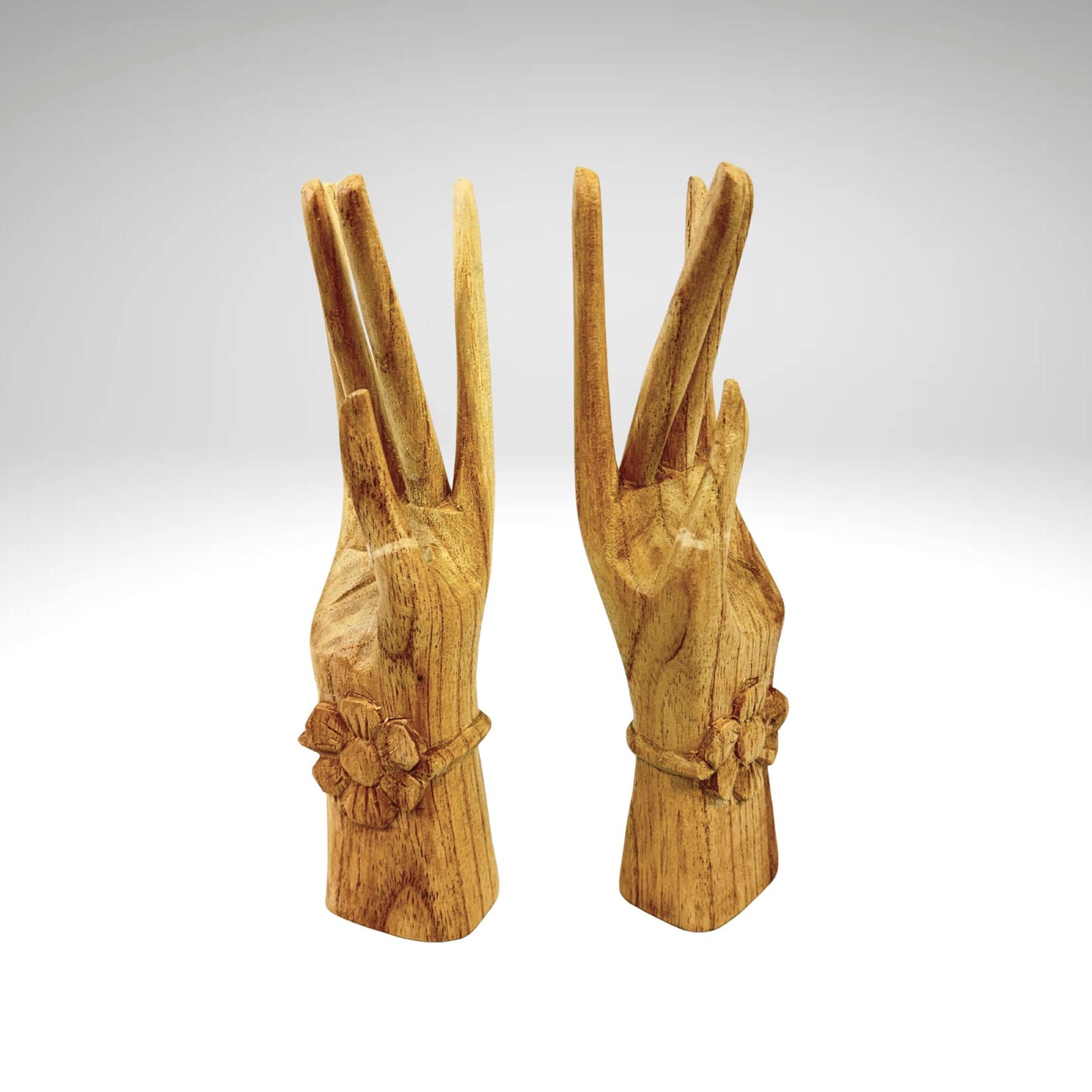 Balinese Buddha Mudra Namaste Blessing Hands Statue Wood Carving Sculpture set 2 hand carved Balinese art