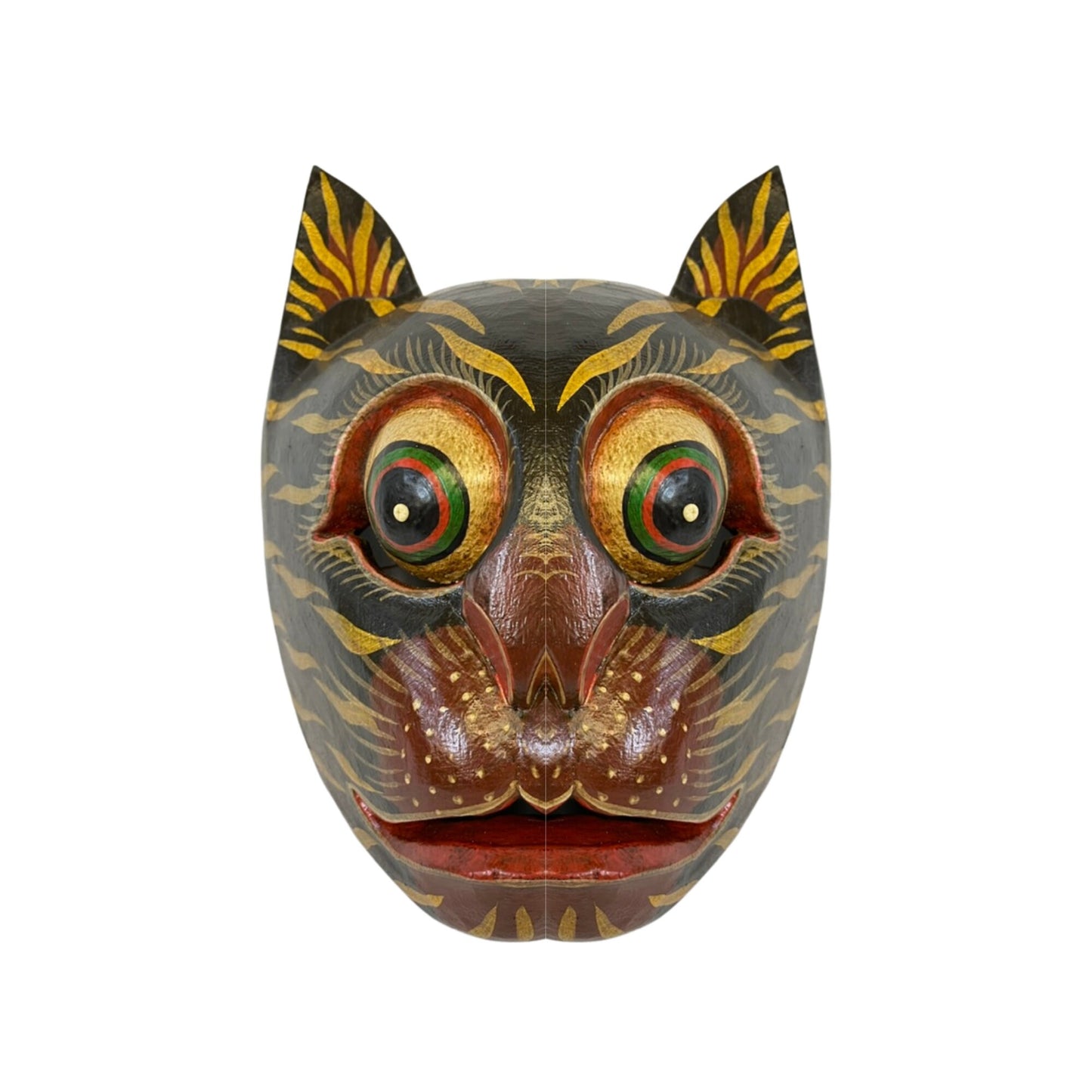 Balinese Black Cat Mask Striped Kitty Scaredy-cat Bali folk Art hand carved wooden mask Carving Wall Art