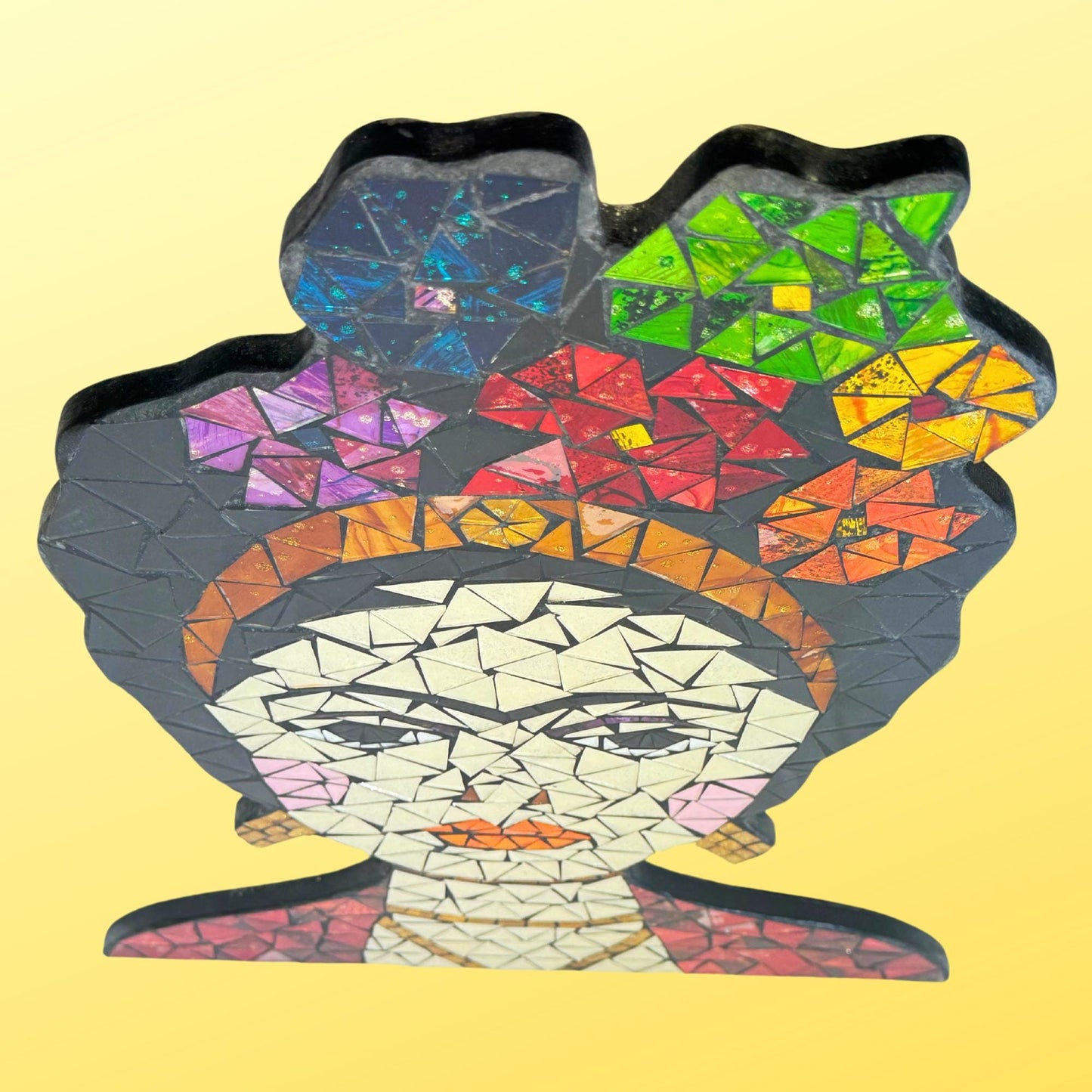 Frida Kahlo Feminist Icon Mosaic Wall Art Plaque Panel Hand Painted Glass Bali Handicraft Boho Decor - Acadia World Traders