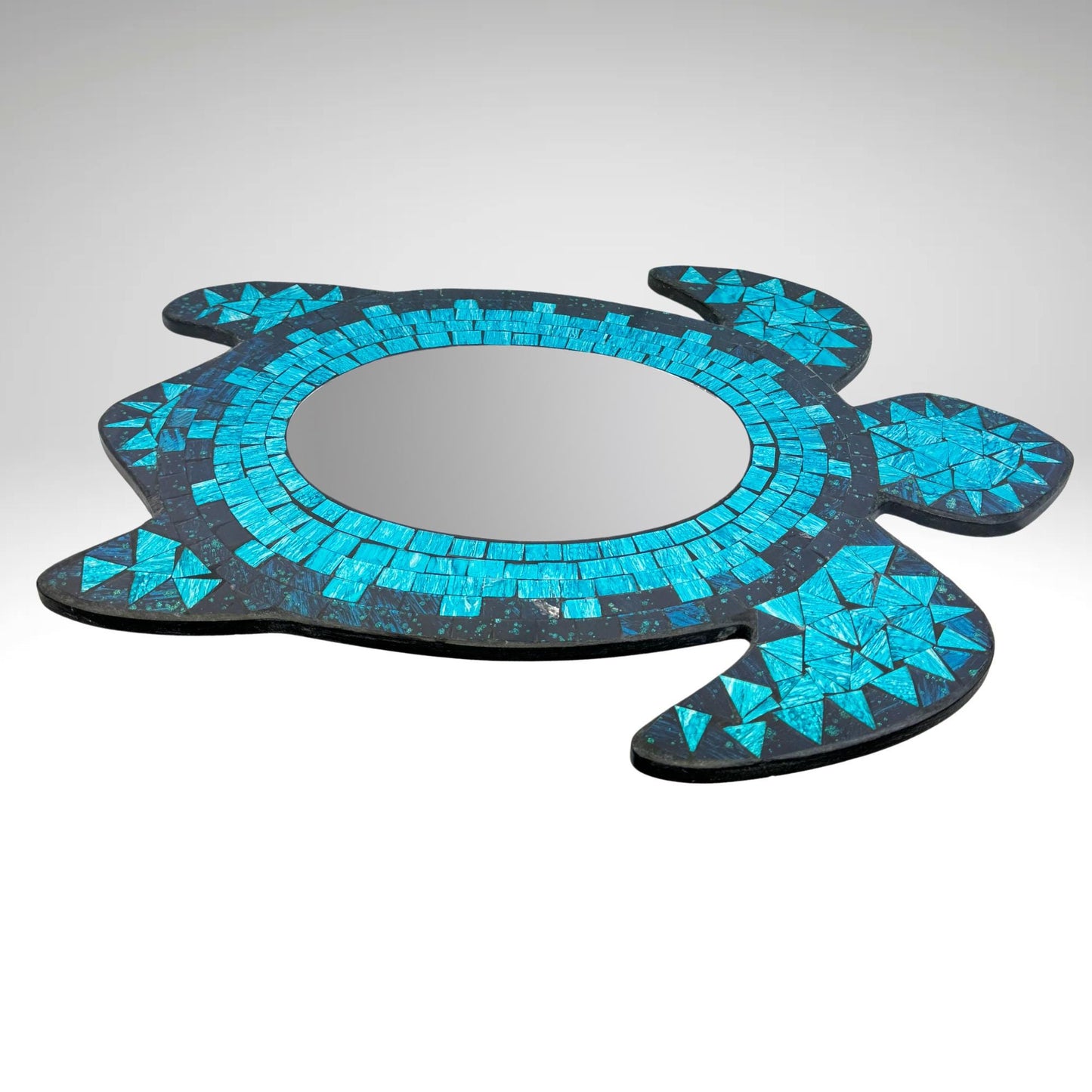 Sea Turtle Marine turtles Wall Mirror Mosaic Wall Art Plaque Panel Hand Painted Glass Bali Handicraft Nautical Beach Decor - Acadia World Traders
