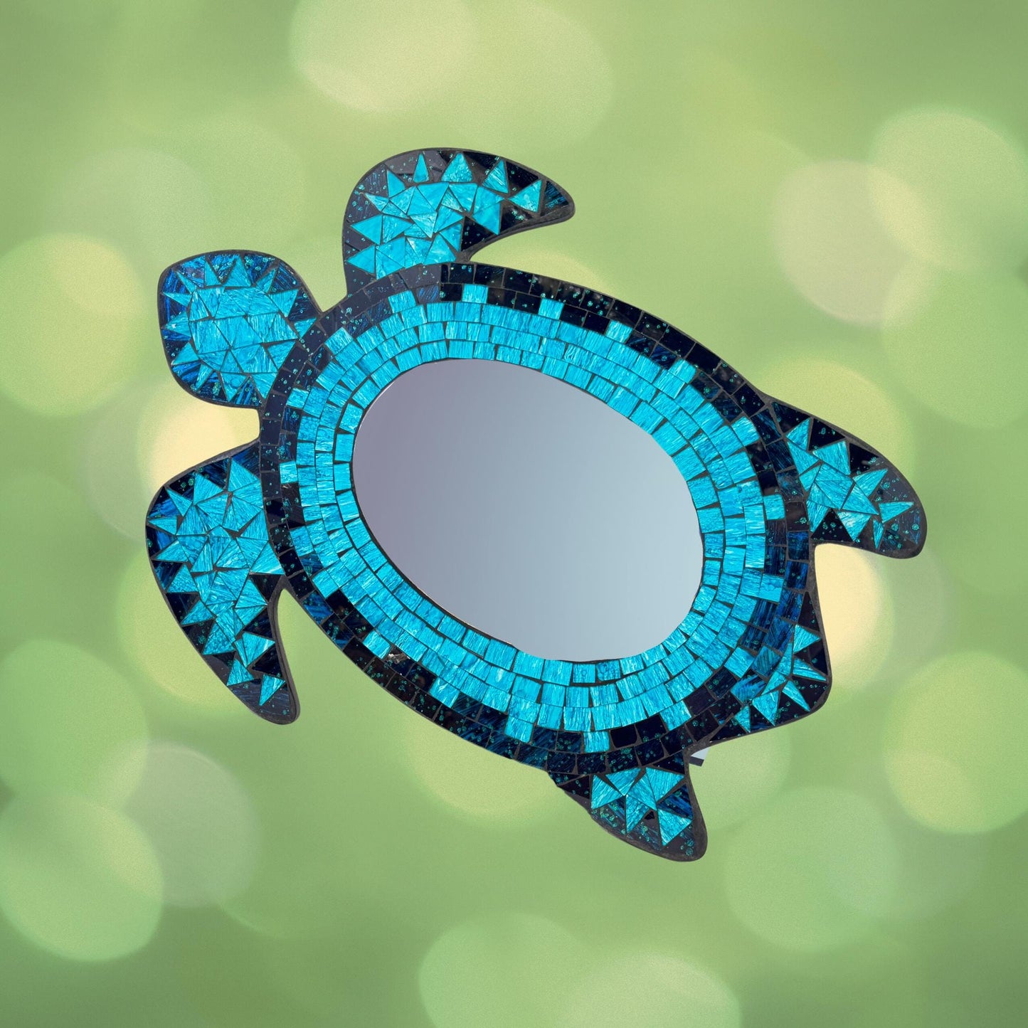 Sea Turtle Marine turtles Wall Mirror Mosaic Wall Art Plaque Panel Hand Painted Glass Bali Handicraft Nautical Beach Decor - Acadia World Traders