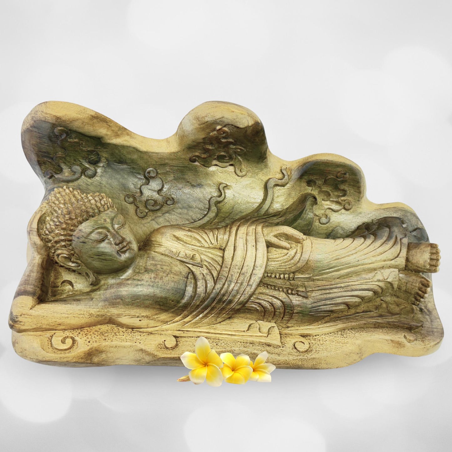 Tranquility Peaceful Buddha Sculpture Resting Nirvana Buddha Hand Wood Sculpture Balinese Bali Buddhist Art Wood Carving - Acadia World Traders