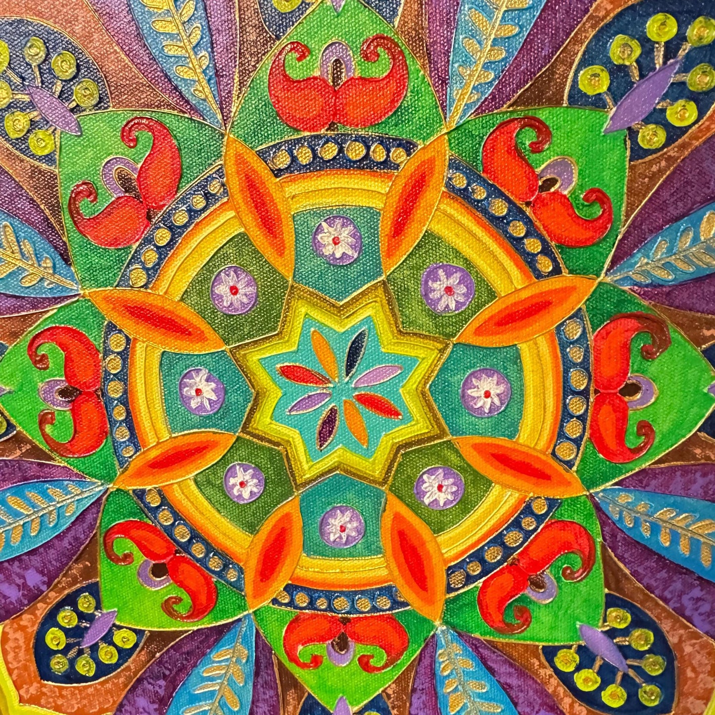 Serene Lotus Mandala Wall Art Painting Acrylic on Canvas Sacred Geometry Green - Acadia World Traders