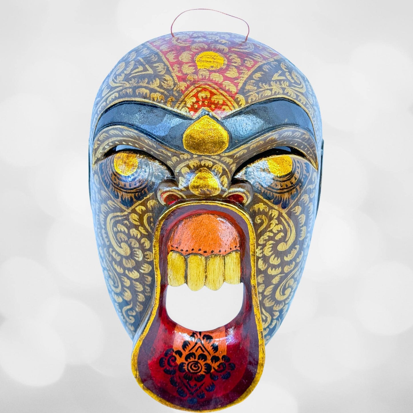 Balinese Bondres Mask Demon SCREAMING Tattoo Face Bali Folk Art Wall Decor Hand carved wood Carving - Acadia World Traders