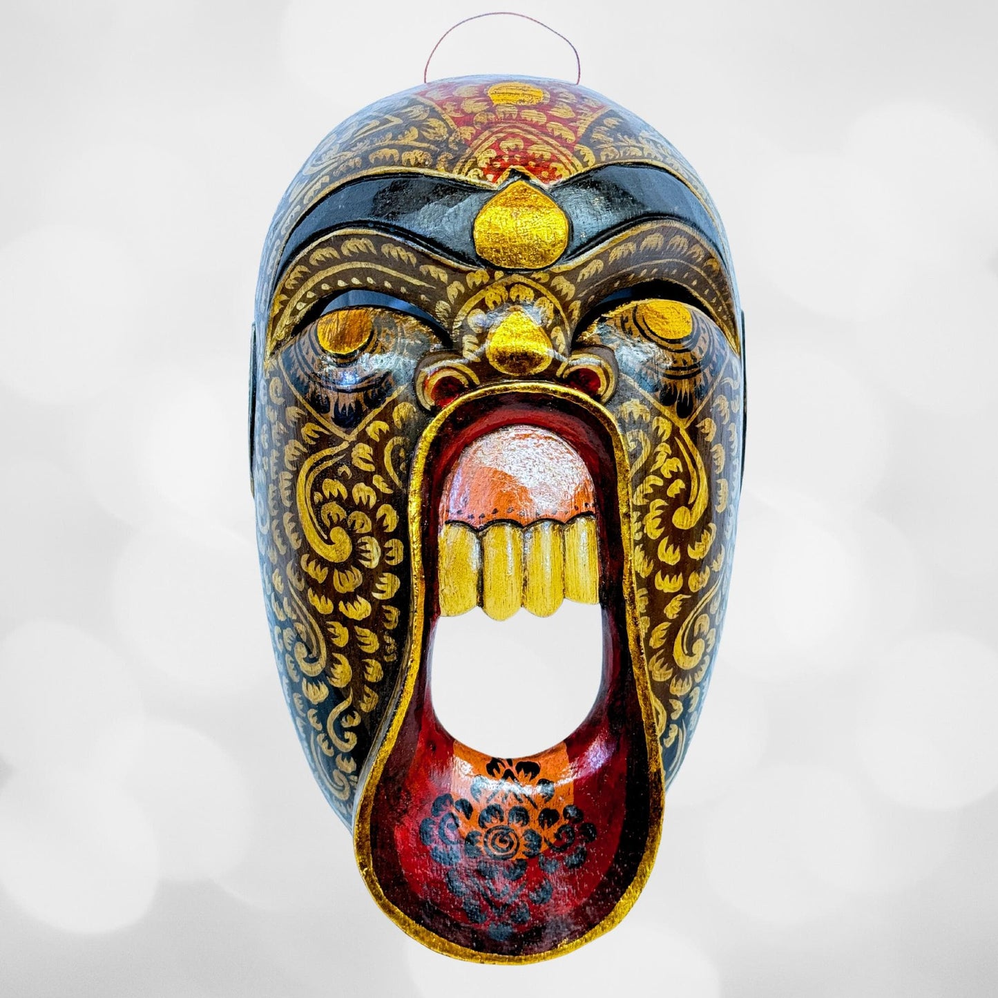 Balinese Bondres Mask Demon SCREAMING Tattoo Face Bali Folk Art Wall Decor Hand carved wood Carving - Acadia World Traders