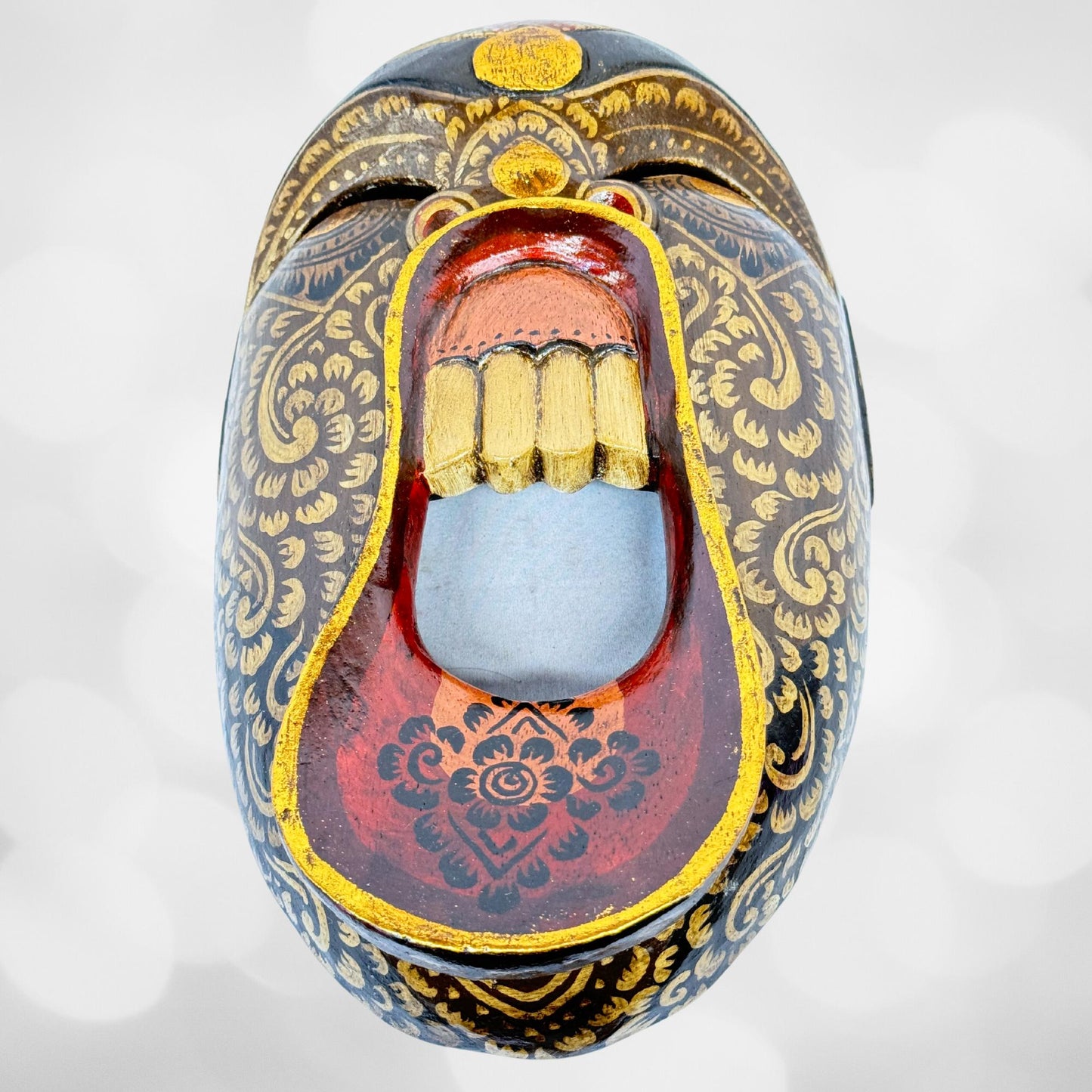 Balinese Bondres Mask Demon SCREAMING Tattoo Face Bali Folk Art Wall Decor Hand carved wood Carving - Acadia World Traders