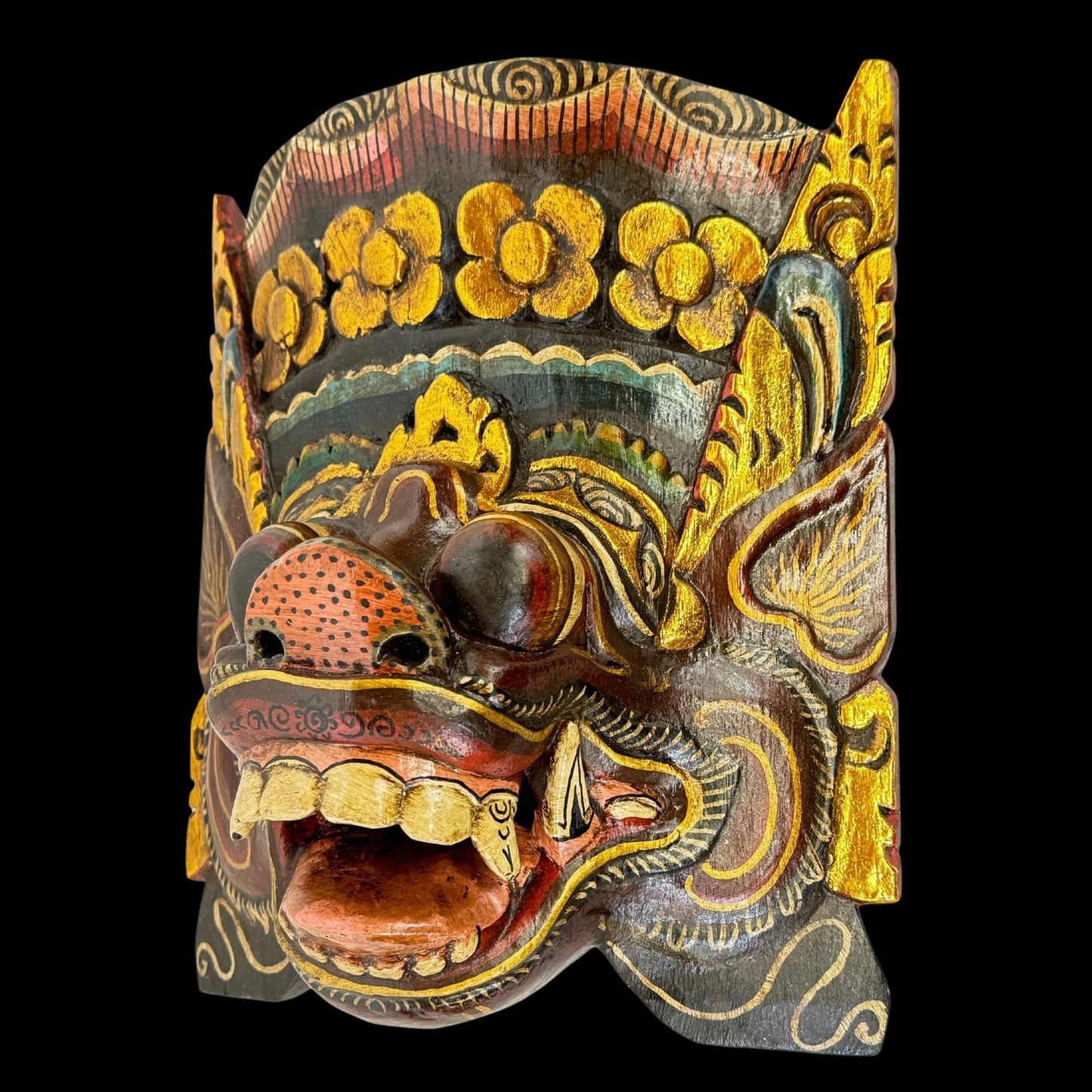 Balinese Pig Barong Mask Bangkal Boar Protector Guardian Polychrome Hand Carved wood Carving Bali Folk Art Wall Decor - Acadia World Traders