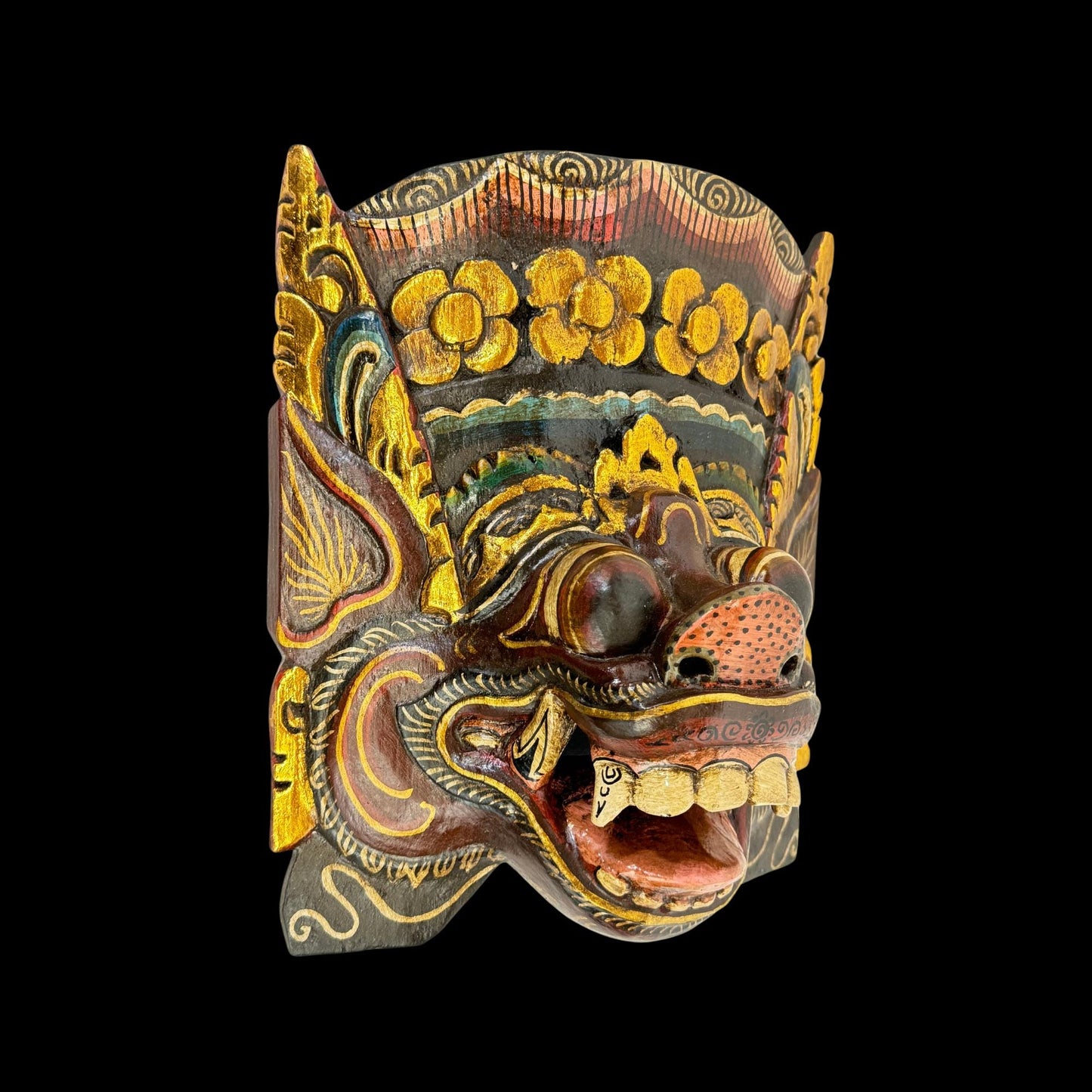 Balinese Pig Barong Mask Bangkal Boar Protector Guardian Polychrome Hand Carved wood Carving Bali Folk Art Wall Decor - Acadia World Traders