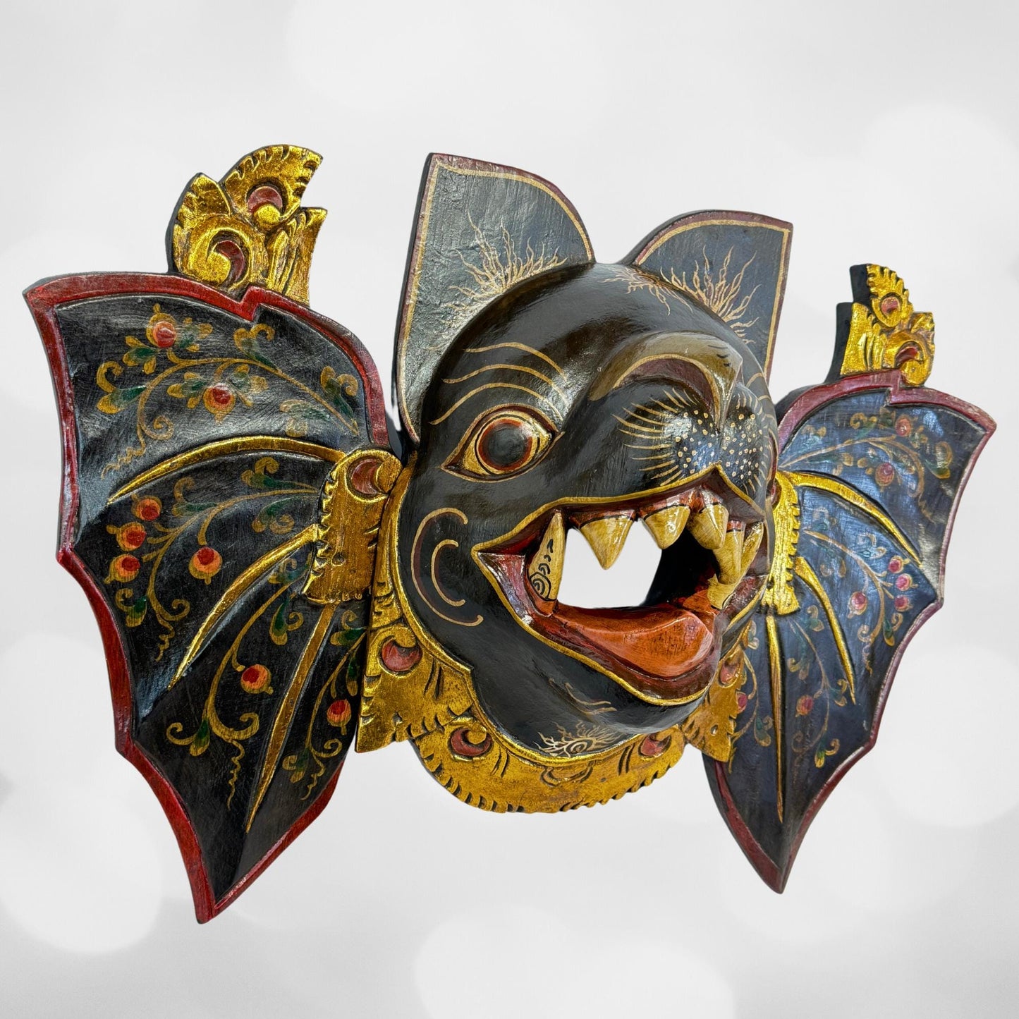 Balinese Mask Winged Black Bat Mask Bali hand carved wood Wall art Gothic Decor Balinese Folk Art Sacred Bat - Acadia World Traders