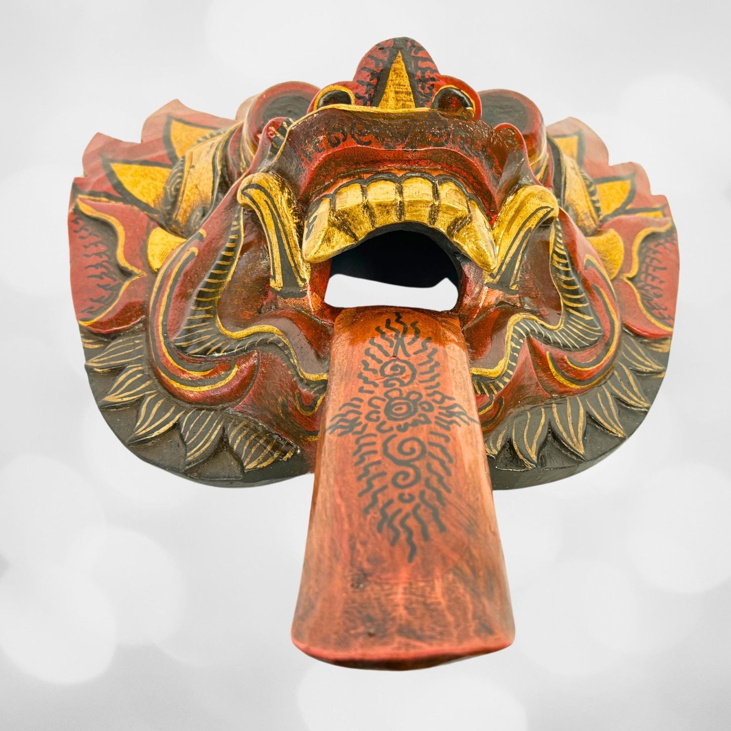 Balinese Agni Mask Mythical God of Fire Wall Decor Hand Carved Wood Carving Bali Folk Art Indonesian Red - Acadia World Traders