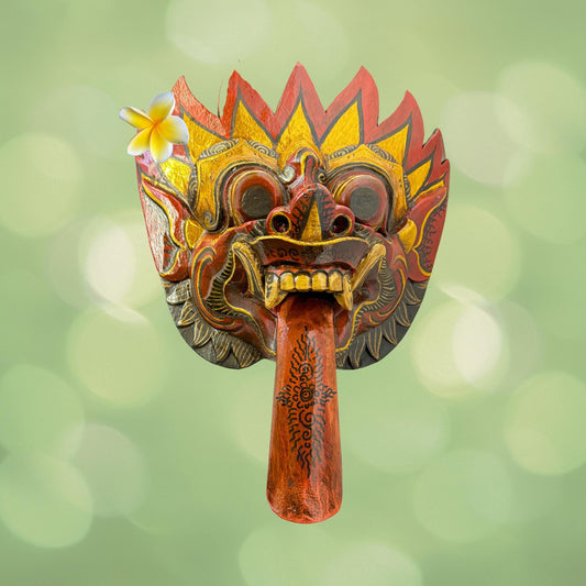 Balinese Agni Mask Mythical God of Fire Wall Decor Hand Carved Wood Carving Bali Folk Art Indonesian Red - Acadia World Traders
