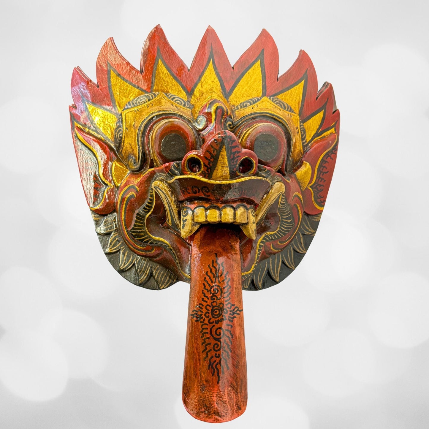 Balinese Agni Mask Mythical God of Fire Wall Decor Hand Carved Wood Carving Bali Folk Art Indonesian Red - Acadia World Traders