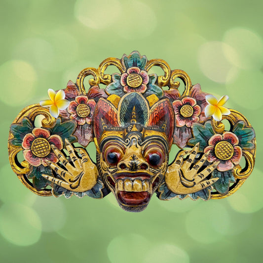 Balinese Demon Mask Bhoma Guardian of the Boma Protector of Earth Barong Mask Polychrome Hand Carved wood Carving Bali Folk Art Wall Decor - Acadia World Traders