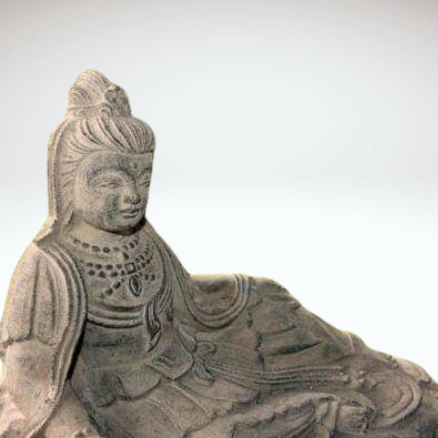 Resting Guanyin Kwan Yin Garden Art Statue Bodhisattva Buddha Goddess of Mercy Cast Lava Stone Sculpture Handmade Boho eclectic Decor - Acadia World Traders