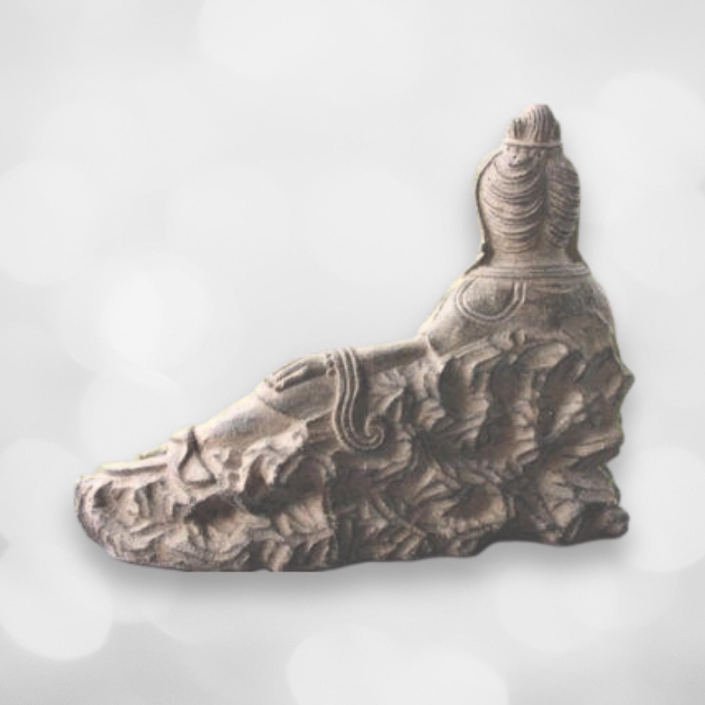 Resting Guanyin Kwan Yin Garden Art Statue Bodhisattva Buddha Goddess of Mercy Cast Lava Stone Sculpture Handmade Boho eclectic Decor - Acadia World Traders