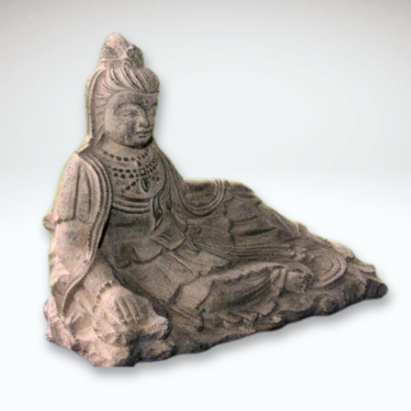Resting Guanyin Kwan Yin Garden Art Statue Bodhisattva Buddha Goddess of Mercy Cast Lava Stone Sculpture Handmade Boho eclectic Decor - Acadia World Traders