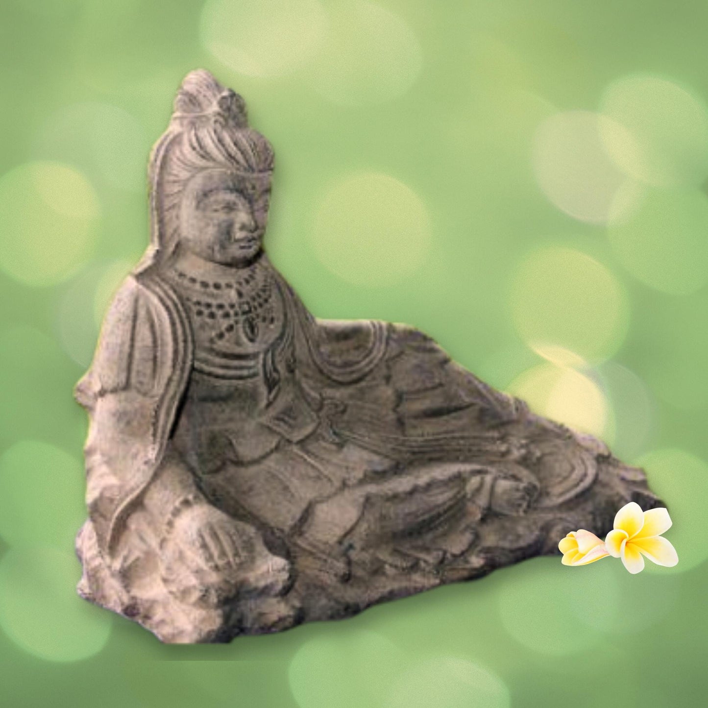 Resting Guanyin Kwan Yin Garden Art Statue Bodhisattva Buddha Goddess of Mercy Cast Lava Stone Sculpture Handmade Boho eclectic Decor - Acadia World Traders