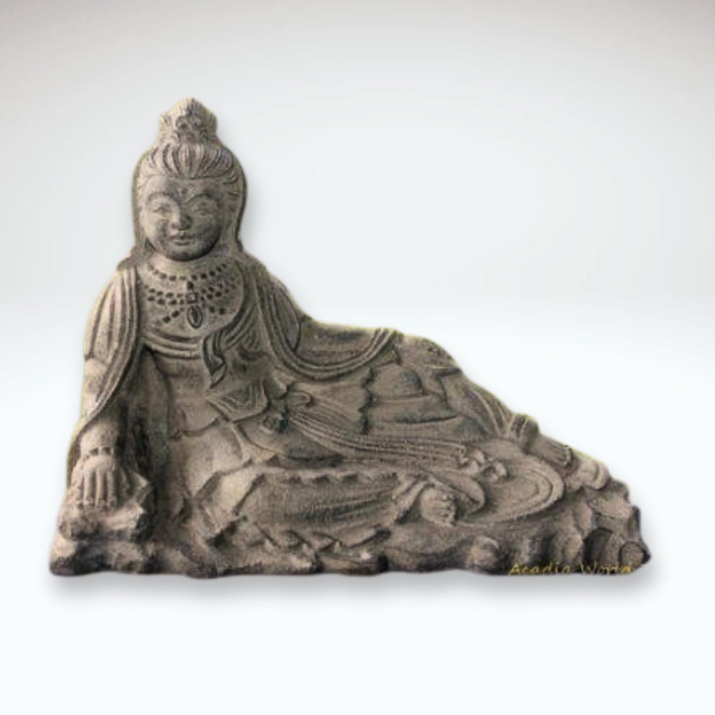 Resting Guanyin Kwan Yin Garden Art Statue Bodhisattva Buddha Goddess of Mercy Cast Lava Stone Sculpture Handmade Boho eclectic Decor - Acadia World Traders