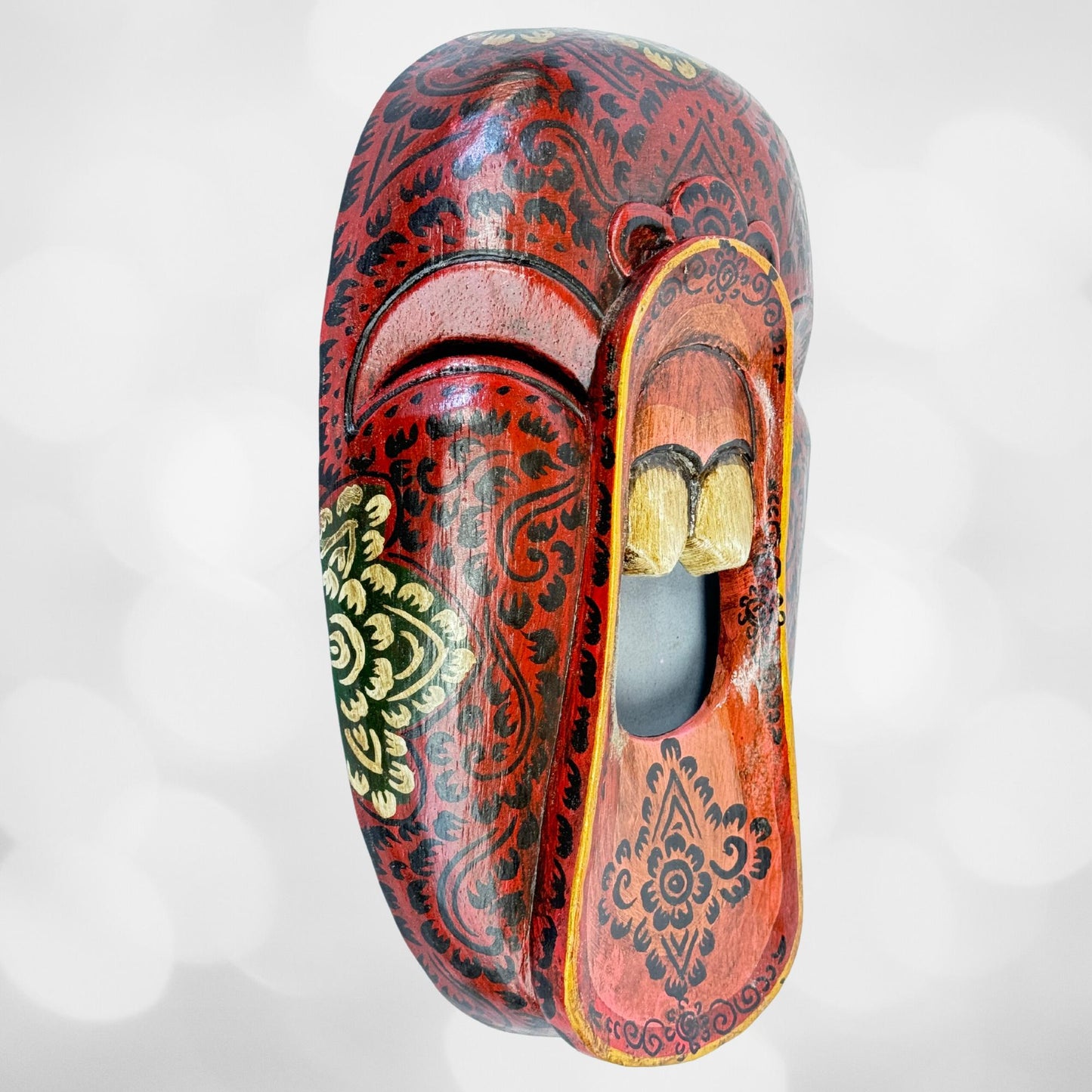 Balinese Bondres Wooden Mask Screaming Demon Tattoo Face Bali Folk Art Wall Decor Hand carved wood Carving - Acadia World Traders
