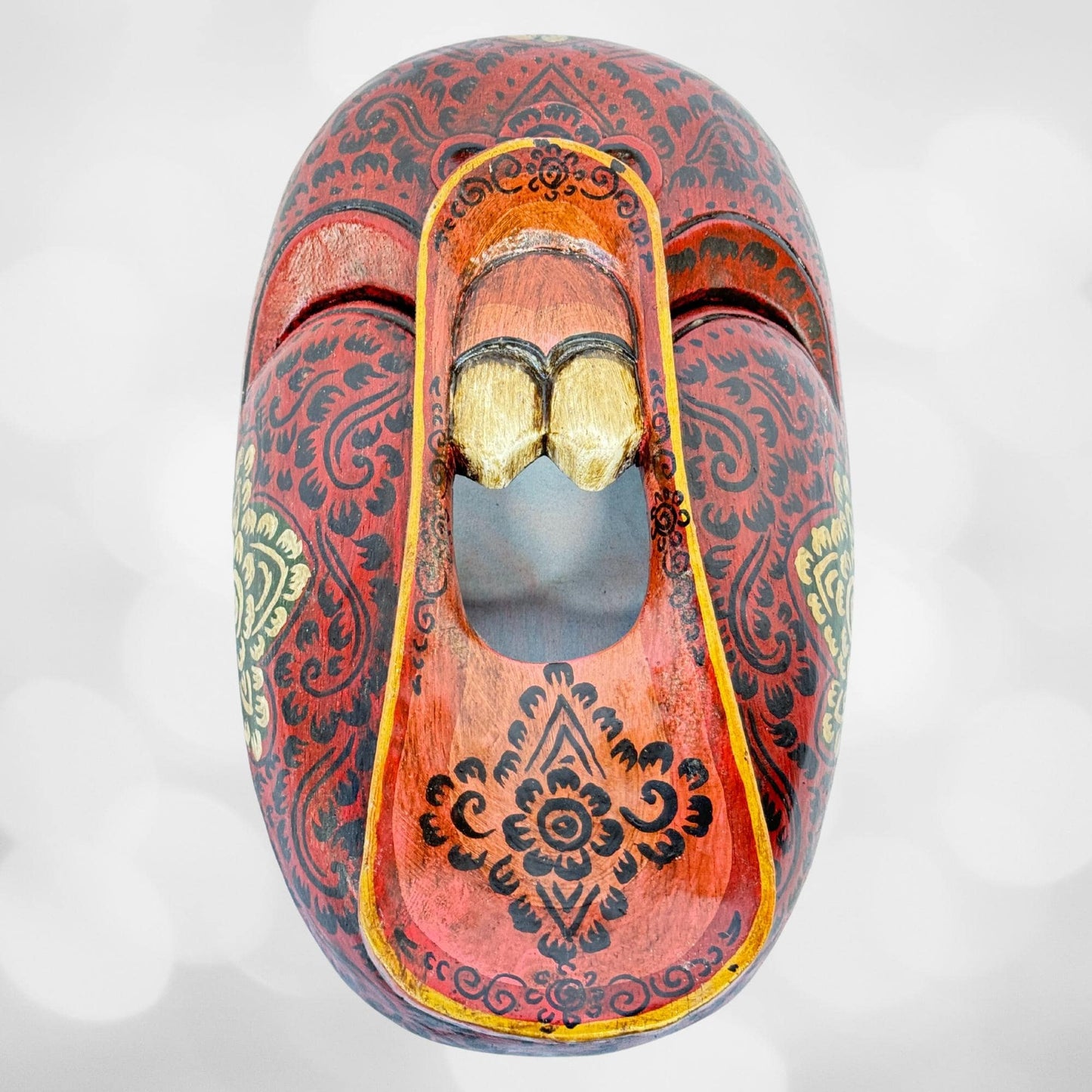 Balinese Bondres Wooden Mask Screaming Demon Tattoo Face Bali Folk Art Wall Decor Hand carved wood Carving - Acadia World Traders