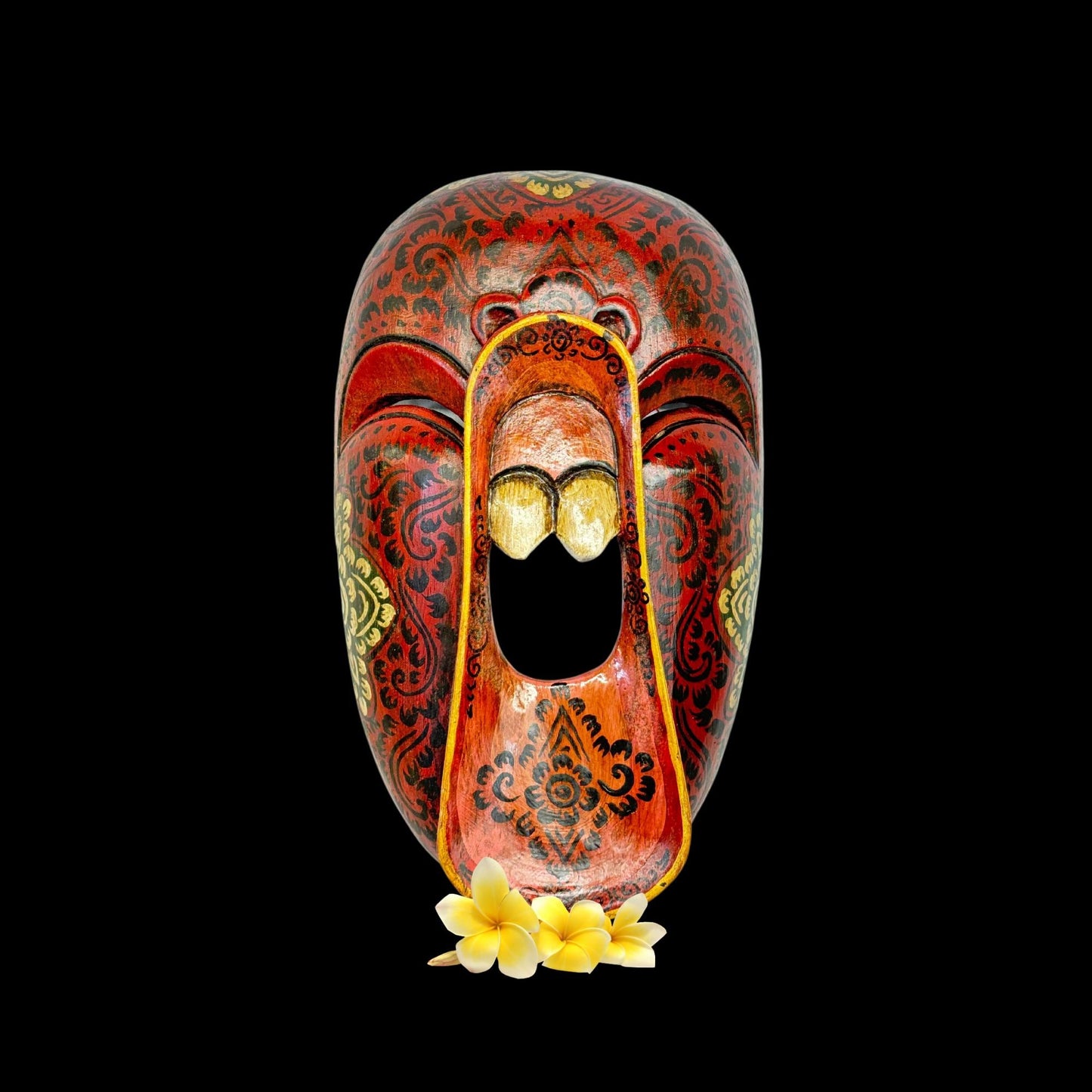 Balinese Bondres Wooden Mask Screaming Demon Tattoo Face Bali Folk Art Wall Decor Hand carved wood Carving - Acadia World Traders