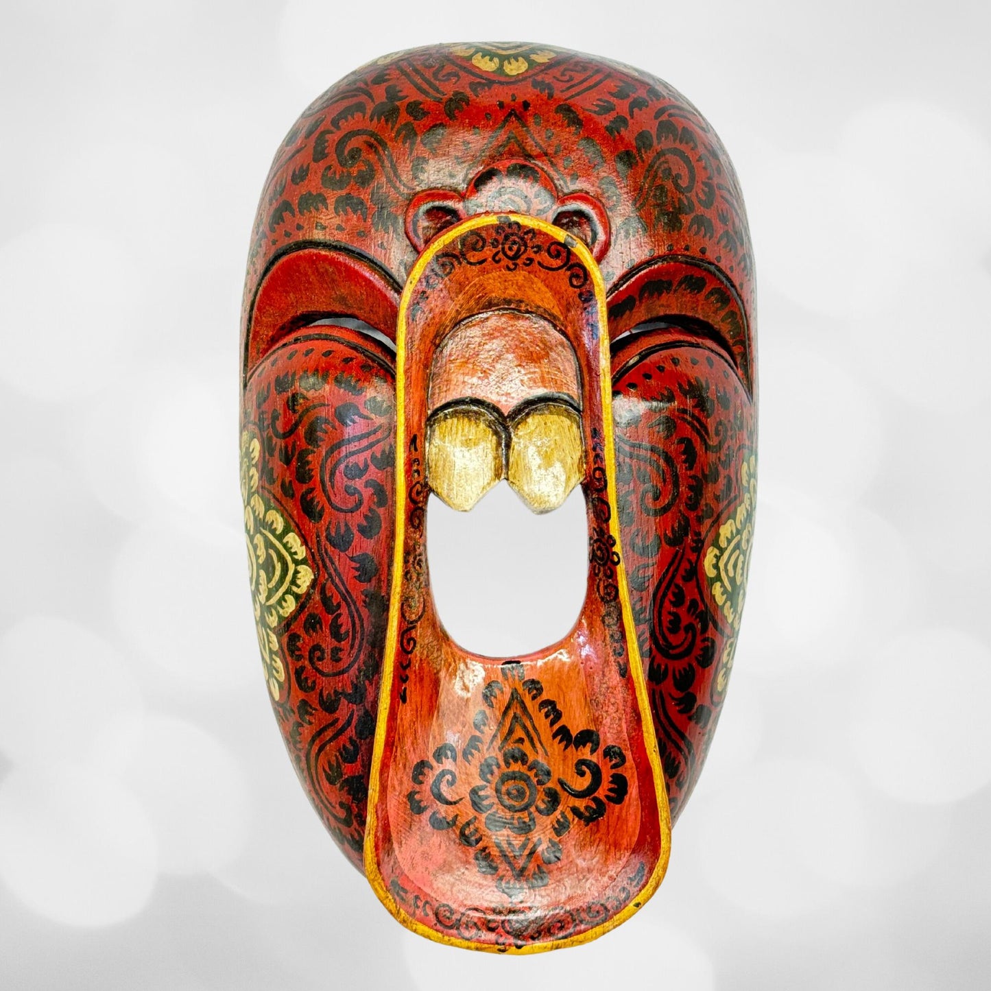 Balinese Bondres Wooden Mask Screaming Demon Tattoo Face Bali Folk Art Wall Decor Hand carved wood Carving - Acadia World Traders