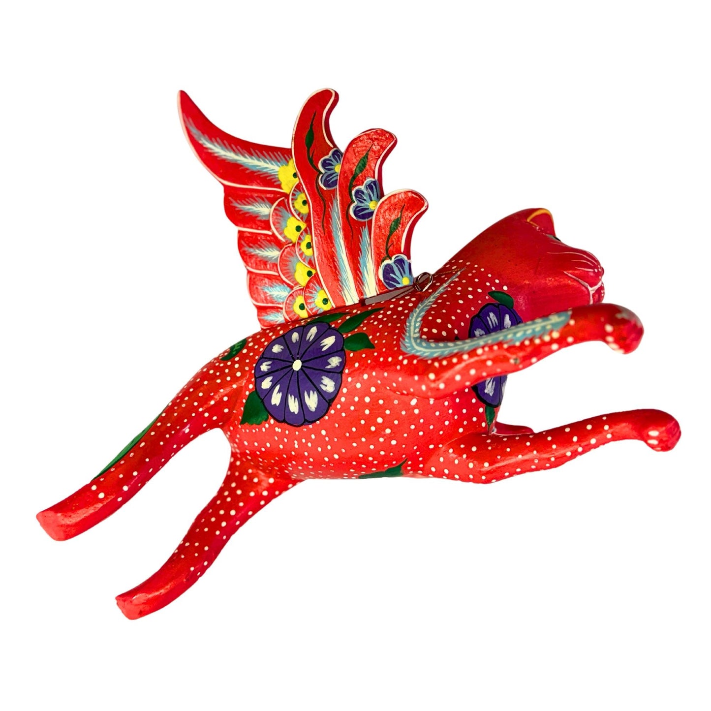 Winged Red Cat Mobile Morning Glory kitty Spiritchaser Demon chaser cradle guardian hand carved wood Balinese Folk Art - Acadia World Traders